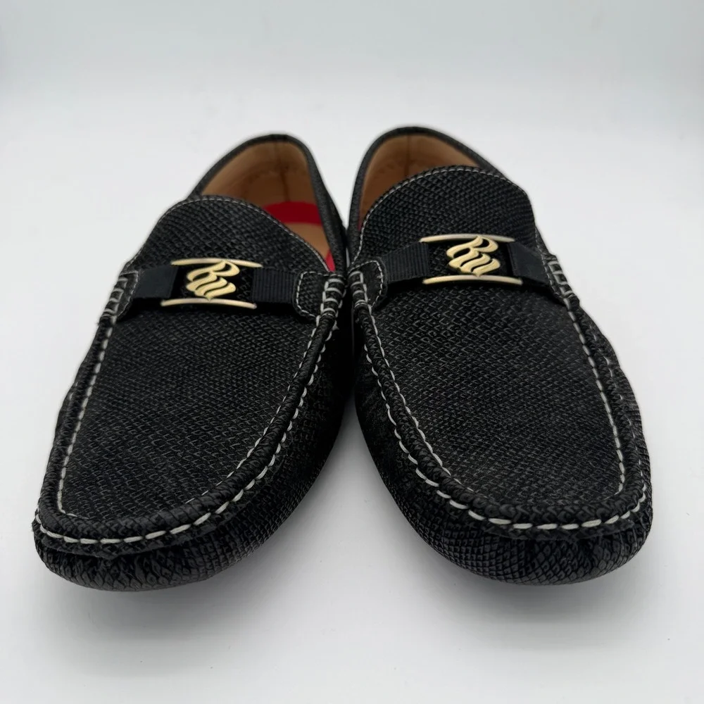 Rocawear Dwight Mens Black Faux Leather Snakeskin Textured Driving Loafers 9.5